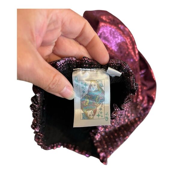 QUEEN OF SPARKLES Hot Pink Shimmer High Rise Swing Shorts Metallic Pleated Sz M - Picture 2 of 4